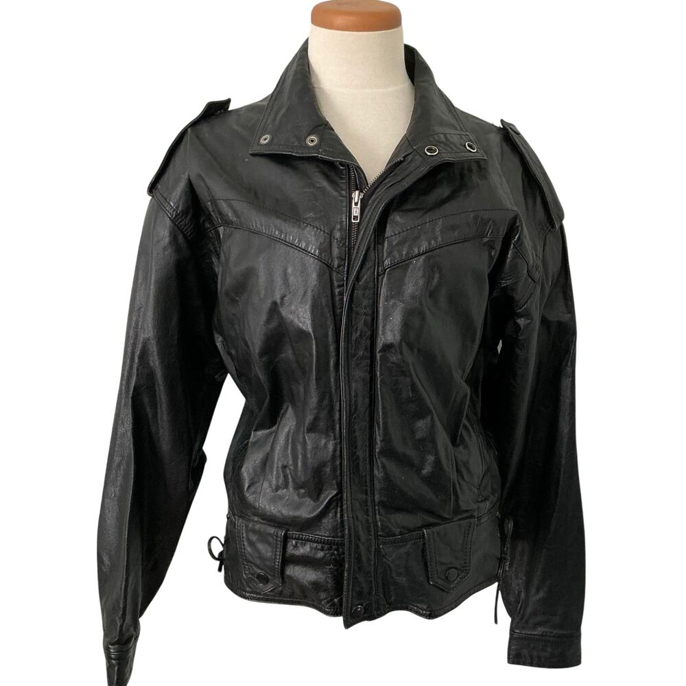 Chia Black Leather Zip-Up Biker Jacket Women’s M
